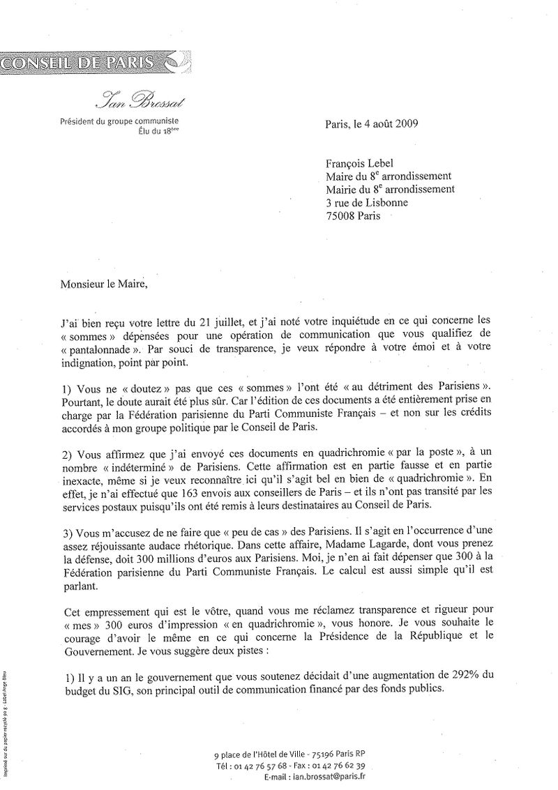 Lettre de I. Brossat à F. Lebel (1)